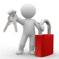 3d human with key and locker in hands